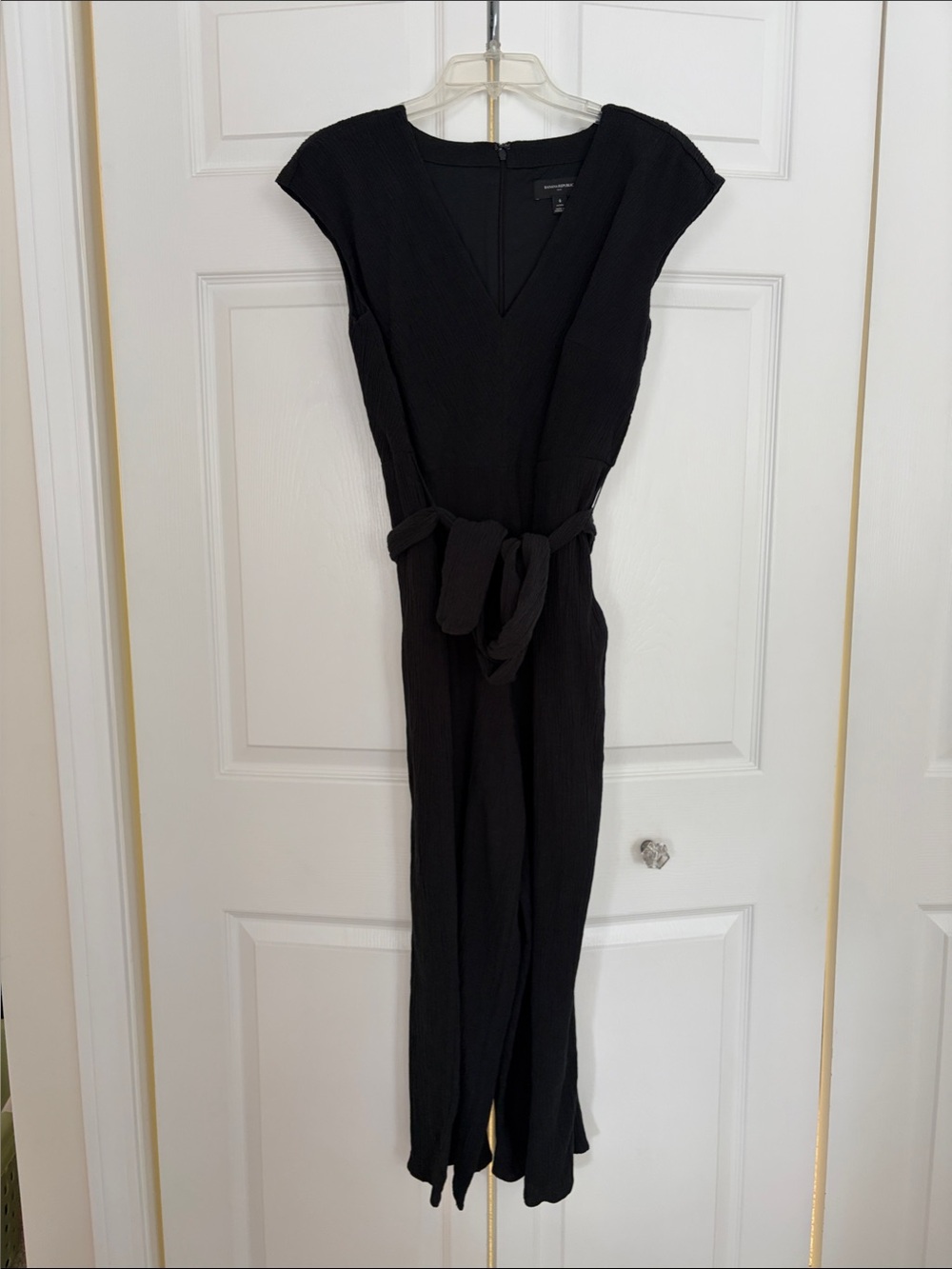 Banana Republic Black Textured V-Neck Jumpsuit